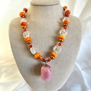 Sterling Silver 925 Multi-Gemstone Fall Statement Necklace Quartz Beads 15-17"